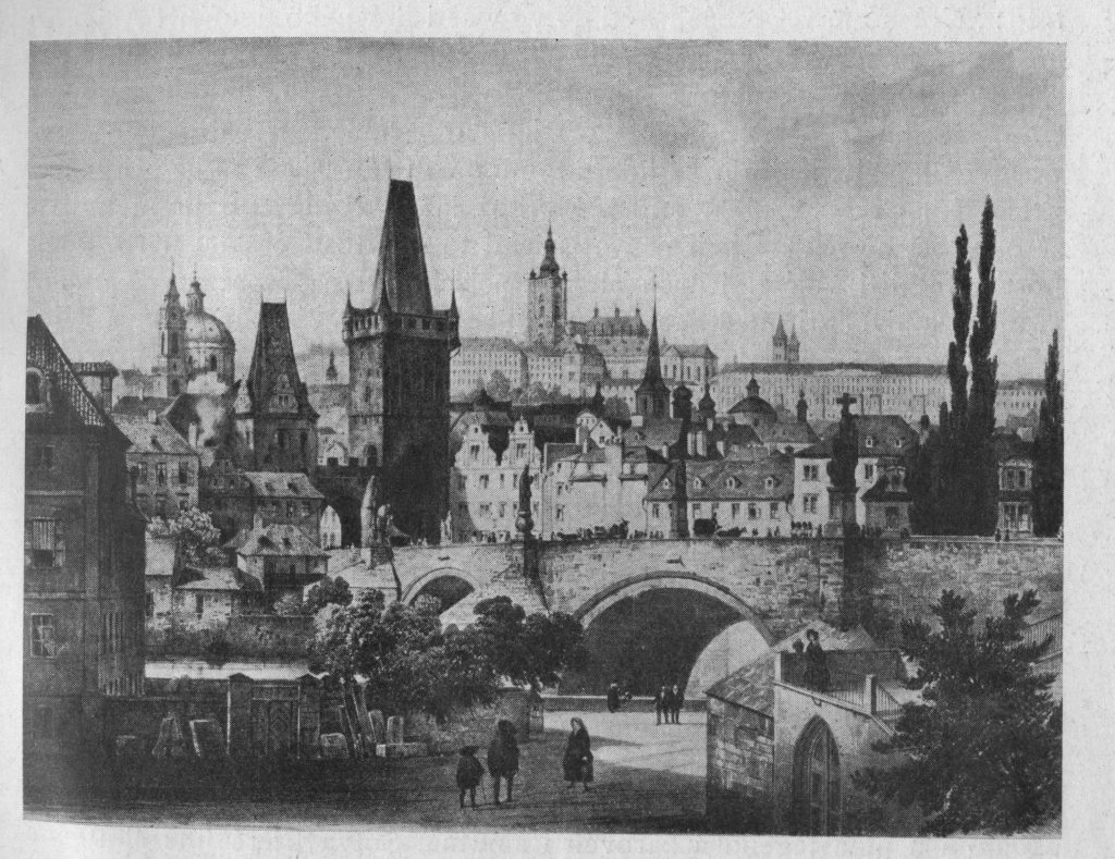 F. H. Landmann: Malá strana a Hradčany s Kampy (bar. litografie 1844-57)
